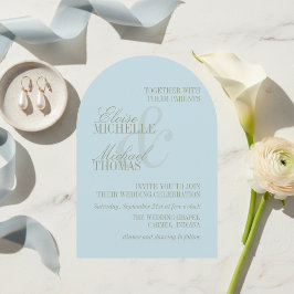 Invitación Script Moderno Naranja Azul Formal Arco Boda