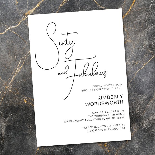 Invitación Script Moderno Sesenta y Fabuloso Cumpleaños 60 (Subido por el creador)