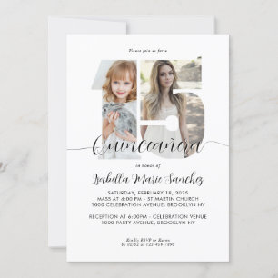 Invitación Script Moderno Simple 15 Quinceañera Foto Cumpleañ