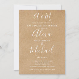 Invitación Script Monograma Kraft Parejas ducha de matrimonio