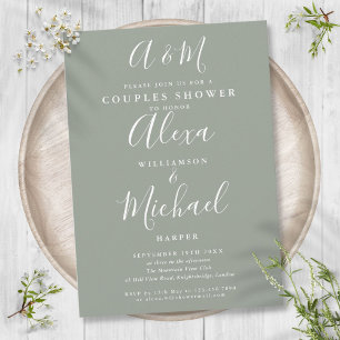 Invitación Script Monograma Sage Green Couples Weddadora