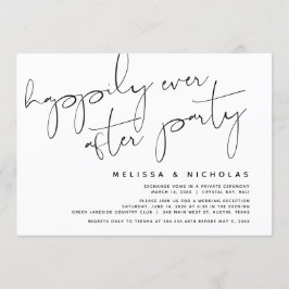 Invitación Script Negro Minimalista, Fiesta de Boda Fugaz