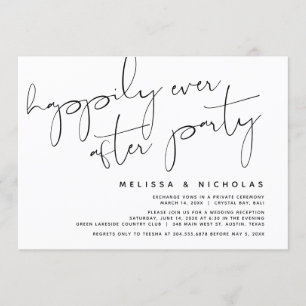 Invitación Script Negro Minimalista, Fiesta de Boda Fugaz