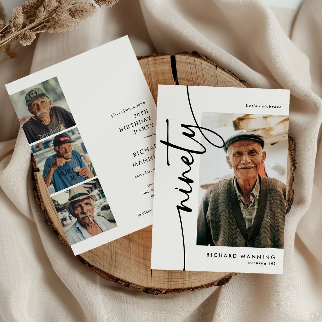 Invitación Script Noventa 4 Collage de Fotos Cumpleaños 90 (Subido por el creador)