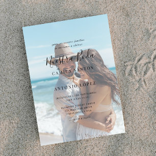 Invitación Script Nuestra Boda   Faded Photo Spanish Wedding