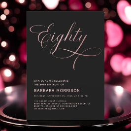 Invitación Script Ochenta Rosa Negro Oro 80 cumpleaños