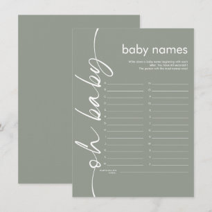 Invitación Script Oh Baby Names Shower Game Sage Card