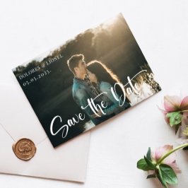 Invitación Script Parple Photo Guardar la fecha