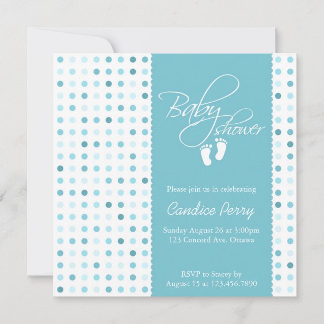 Invitación Script Polka Dot Boy Baby Shower Invitar (Anverso)