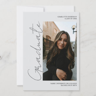 Invitación Script retro gray graduate photo graduation