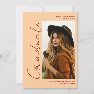 Invitación Script retro Light Peach graduate photo graduation