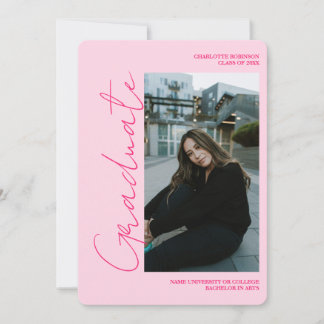 Invitación Script retro neon pink graduate photo graduation
