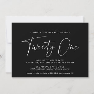 Invitación Script sencillo   Moderno Mínimo Negro 21º cumplea
