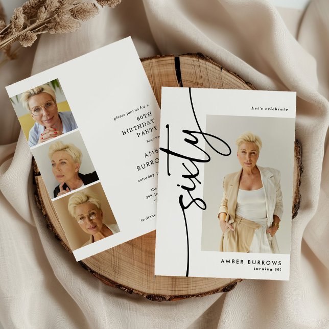 Invitación Script Sesenta 4 Collage de Fotos Cumpleaños 60 (Subido por el creador)