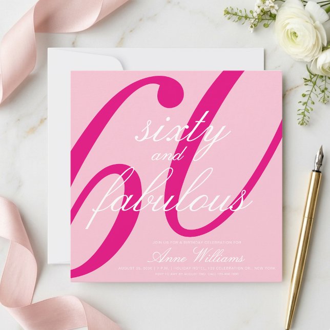 Invitación Script Sesenta y Fabuloso Cumpleaños 60 Rosa (Subido por el creador)