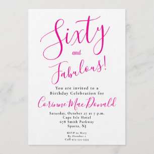 Invitación Script Sesenta y Fabuloso Cumpleaños 60 Rosa Fiest