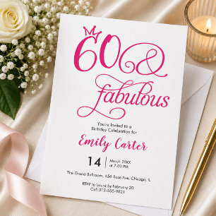 Invitación Script Sesenta y Fabuloso Cumpleaños 60 Rosa Fiest