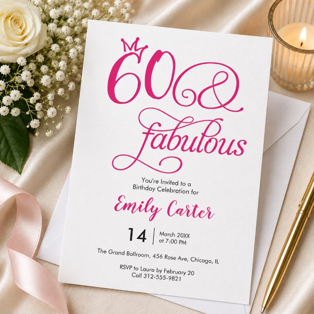 Invitación Script Sesenta y Fabuloso Cumpleaños 60 Rosa Fiest (Subido por el creador)