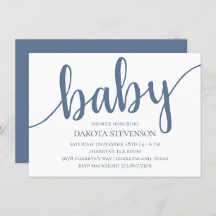 Invitación Script Slate Simple   Dusty Denim Blue Baby Shower