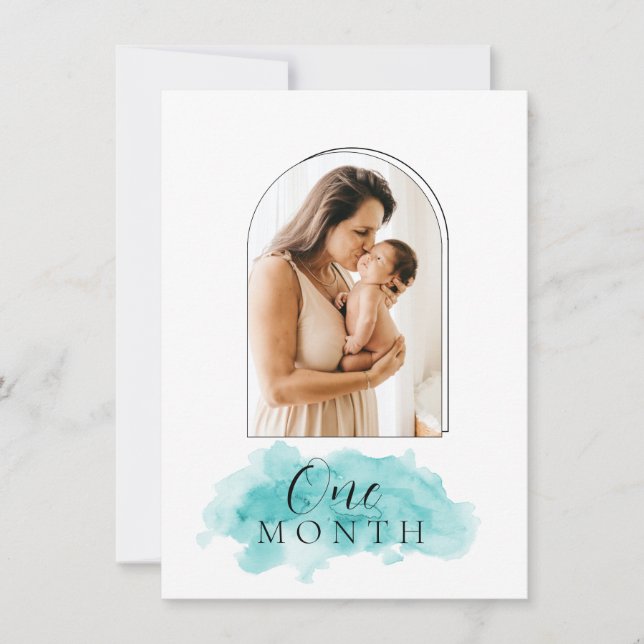 Invitación Script Text Baby Boy Mensual Mill Card (Anverso)