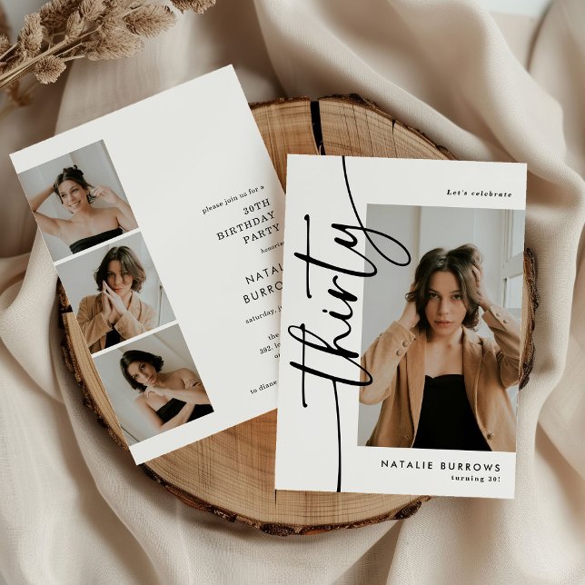 Invitación Script Thirty 4 Photo Collage 30th Birthday (Subido por el creador)
