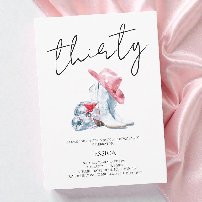 Invitación Script Thirty Western Cowgirl 30th Birthday Party (Script Thirty Western Cowgirl 30th Birthday Party Invitation)