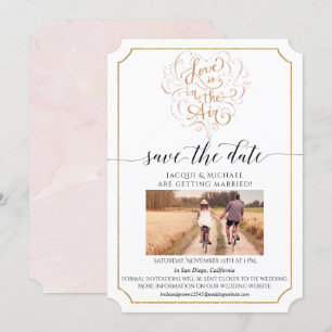 Invitación Script Typography Love in Air Gold Save the Date