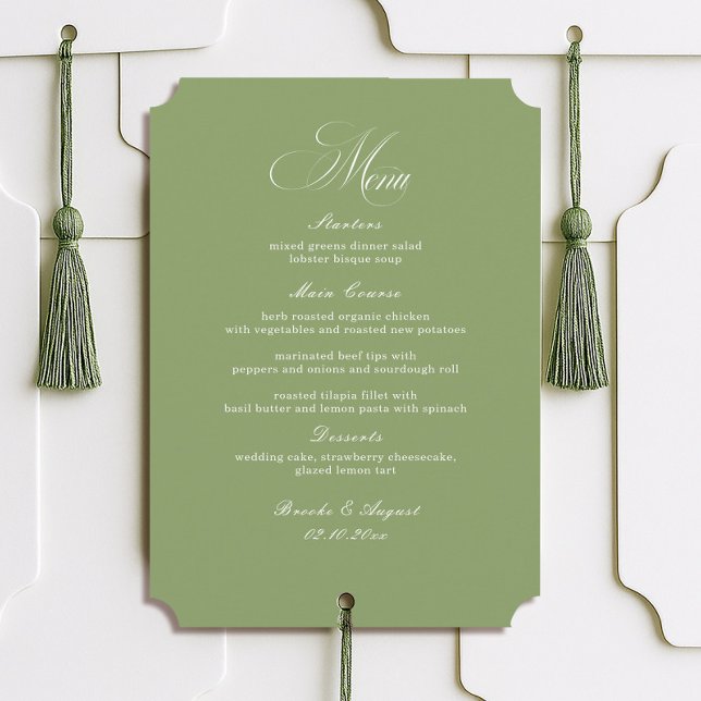 Invitación Script Typography Sage Green Wedding Menu Card (Subido por el creador)