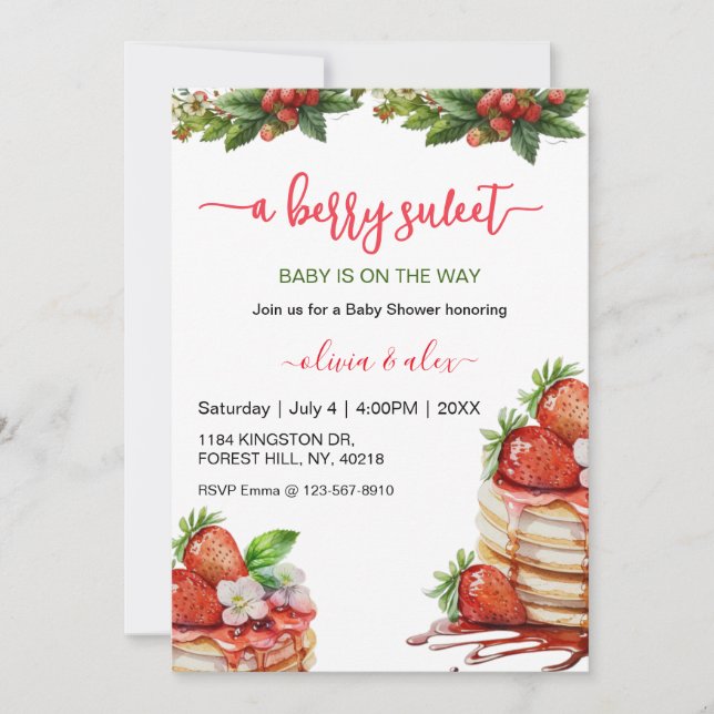 Invitación Script Watercolor Berry sweet Baby shower (Anverso)