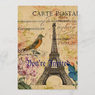Invitación Scripts Hydrangea Francés Bird Paris Torre Eiffel