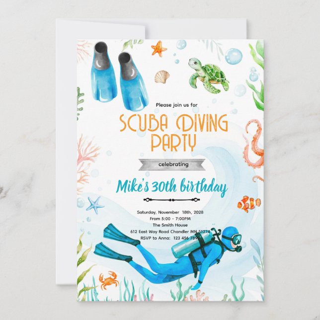 Invitación Scuba Diving party Invitation (Anverso)