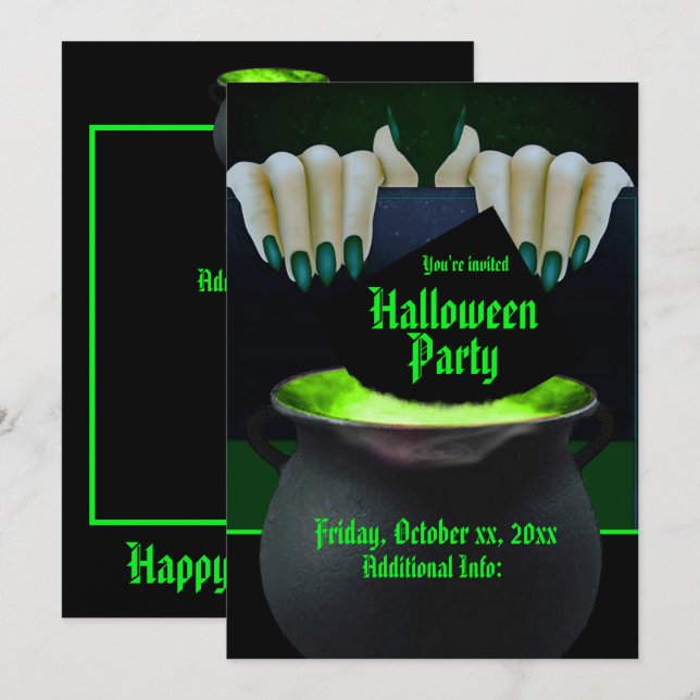 Invitación Se abren brujas negras y verdes (Anverso / Reverso)