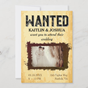 Invitación Se busca Poster 💍 🤠 foto del Boda del viejo oest