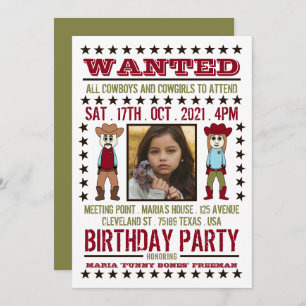 Invitación Se busca Poster, Personalizado Cumpleaños Occident