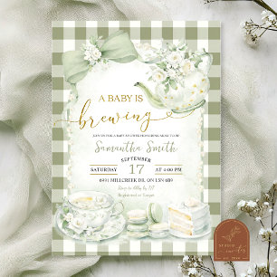Invitación Se está gestando un bebé de gingham verde salvia B