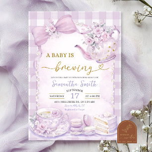 Invitación Se está preparando Purple Gingham Baby Baby Shower