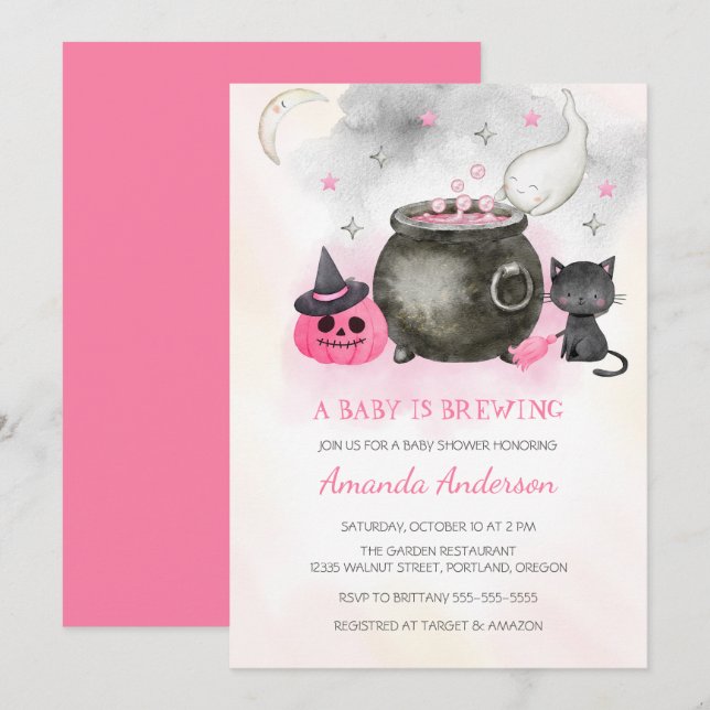 Invitación Se está preparando un bebé |Cute Halloween Chica B (Anverso / Reverso)