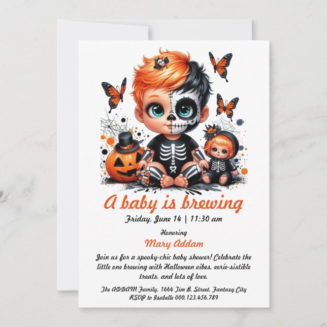 Invitación Se está preparando un bebé, Naranja Halloween Baby (Anverso)