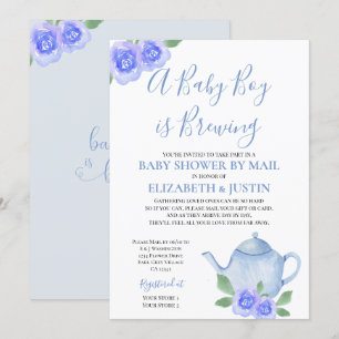 Invitación Se está preparando un bebé Tetera azul Baby Shower
