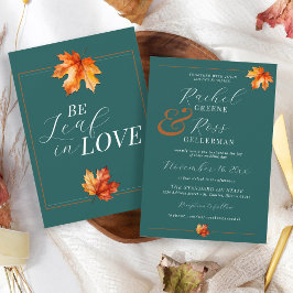 Invitación Sé Hoja Enamorada Verde azulada Rust Elegant Fall 
