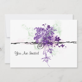 Invitación Se invita la púrpura abstracta florece el ramo,