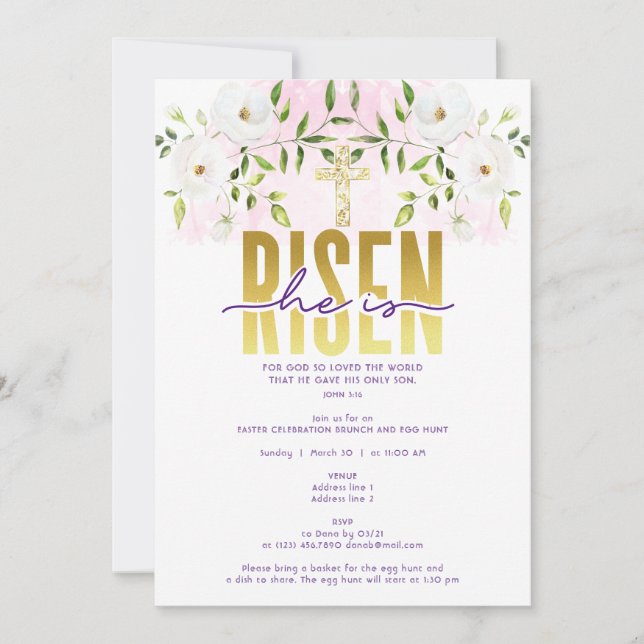 Invitación Se Levanta Cita Religiosa Cristiana Pascua (Anverso)