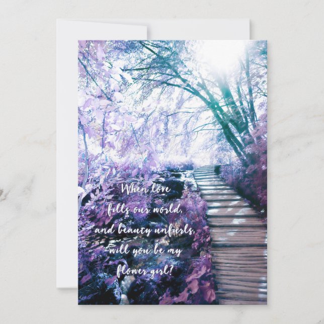 Invitación sé mi dama de flores bosque encantado (Anverso)