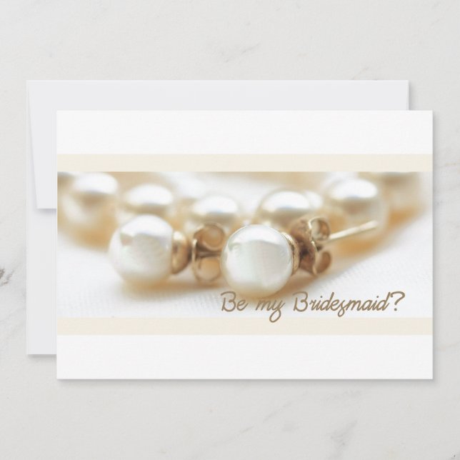 Invitación Sé mi dama de honor - aretes de perlas en beige (Anverso)