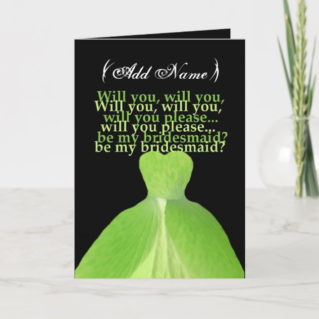Invitación Sé mi dama de honor con traje VERDE KELLY (Anverso)