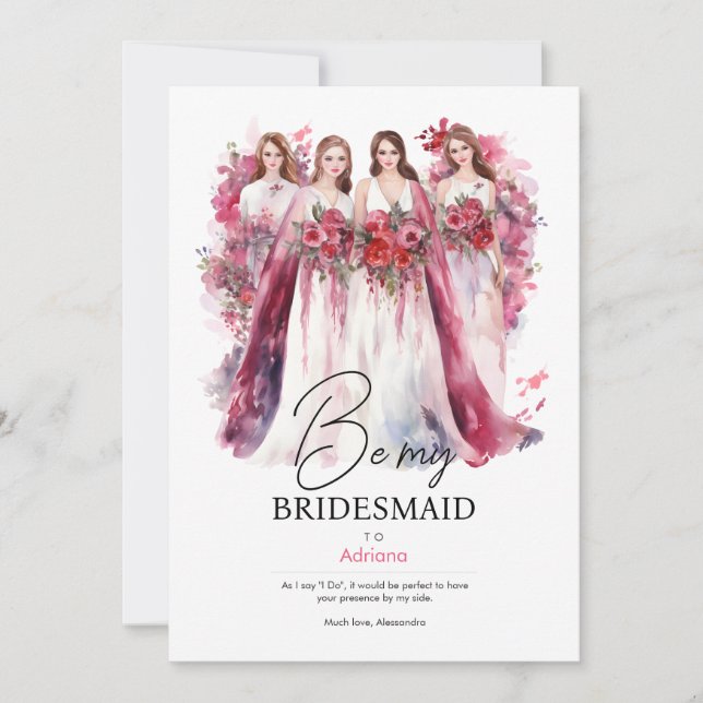Invitación Sé mi dama de honor en acuarela | BODA (Anverso)