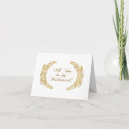Invitación Sé mi dama de honor, flor de oro grabada y arte de