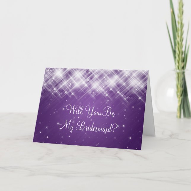 Invitación Sé mi dama de honor glamuroso provoca morado (Anverso)