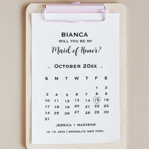 Invitación Sé mi dama de honor propuesta de calendario no fot