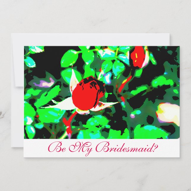 Invitación Sé mi dama de honor rosa rojo (Anverso)